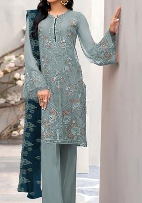 Light Green Embroidered Georgette Pakistani Suit