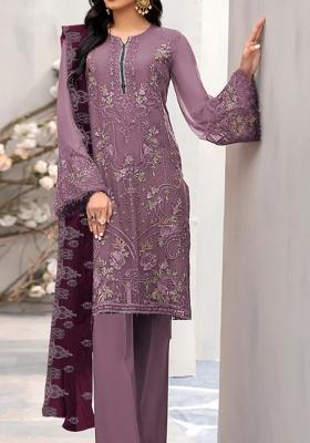 Light Purple Embroidered Georgette Pakistani Suit