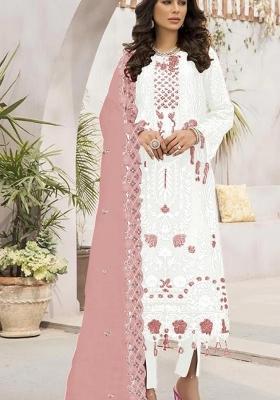 Off White Embroidered Georgette Pakistani Suit