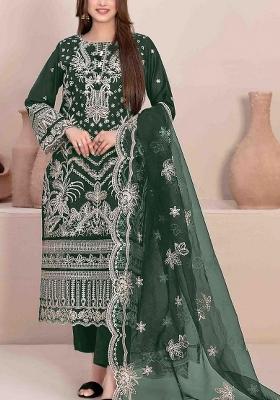Green Embroidered Georgette Pakistani Suit