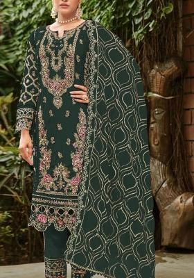Dark Green Embroidered Georgette Pakistani Suit
