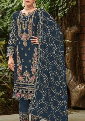 Navy Blue Embroidered Georgette Pakistani Suit