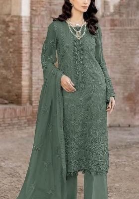 Green Embroidered Georgette Pakistani Suit