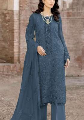 Blue Embroidered Georgette Pakistani Suit