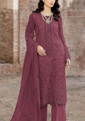 Maroon Embroidered Georgette Pakistani Suit