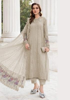 Cream Embroidered Georgette Salwar Kameez