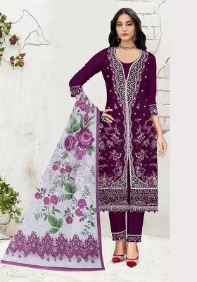 Purple Embroidered Cotton Salwar Kameez
