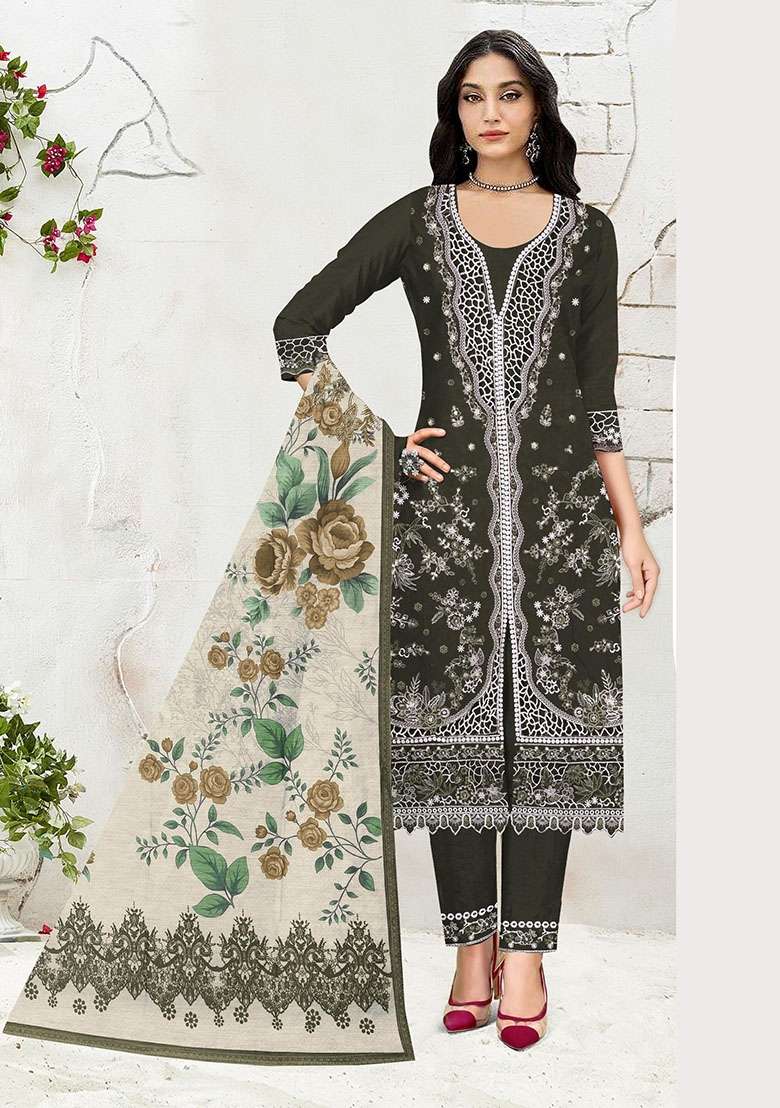 Mehendi Embroidered Cotton Salwar Kameez - Indya