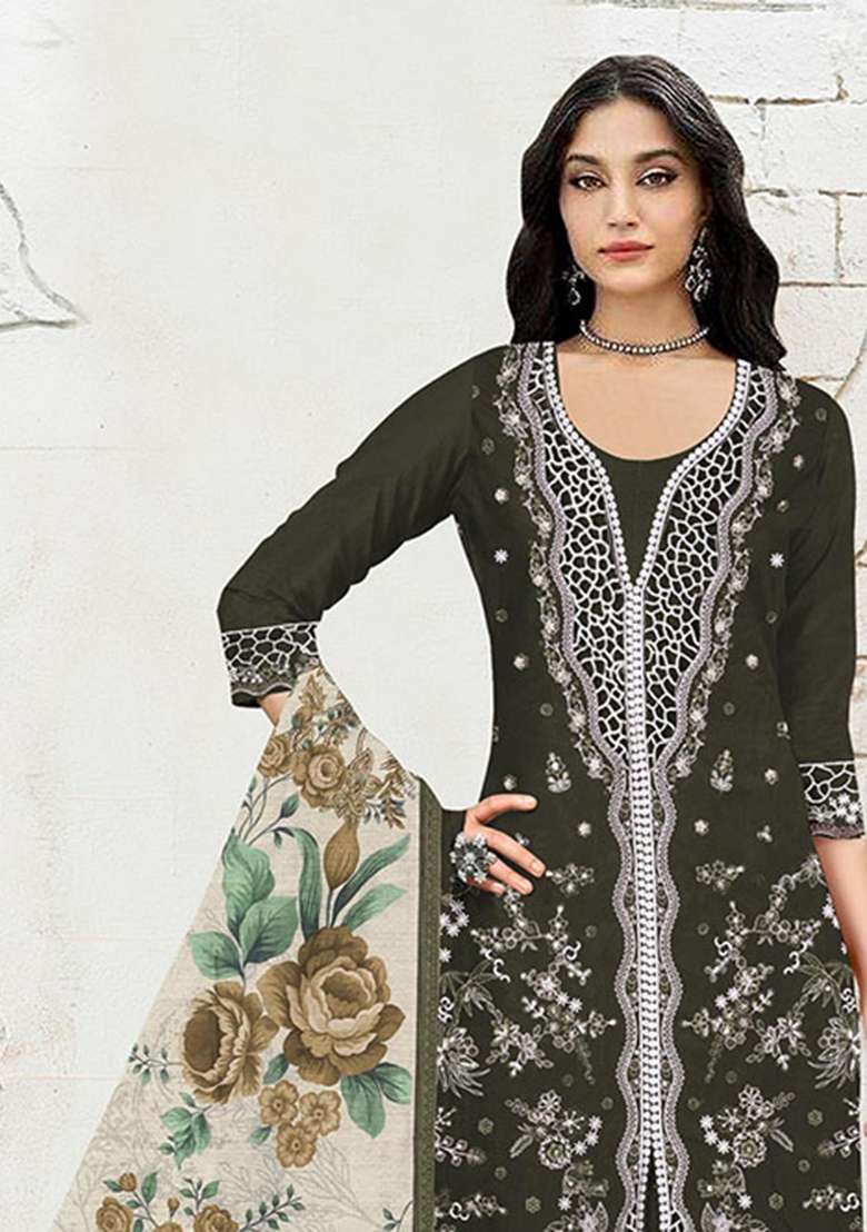 Mehendi Embroidered Cotton Salwar Kameez - Indya