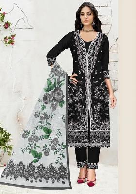 Black Embroidered Cotton Salwar Kameez