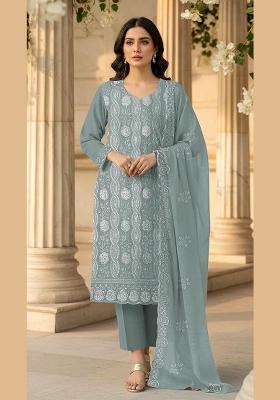 Sea Green Embroidered Georgette Salwar Kameez