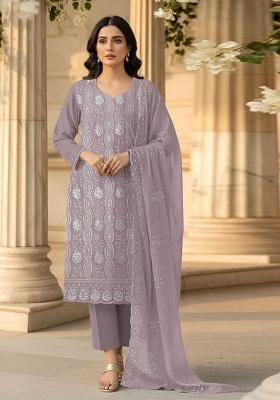 Lavender Embroidered Georgette Salwar Kameez