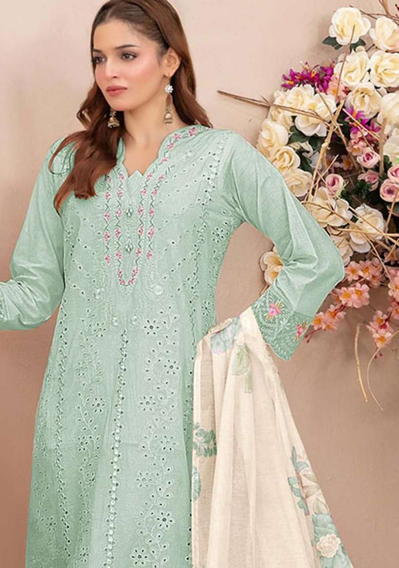 Sky Blue Embroidered Georgette Salwar Kameez - Indya
