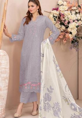 Grey Embroidered Georgette Salwar Kameez