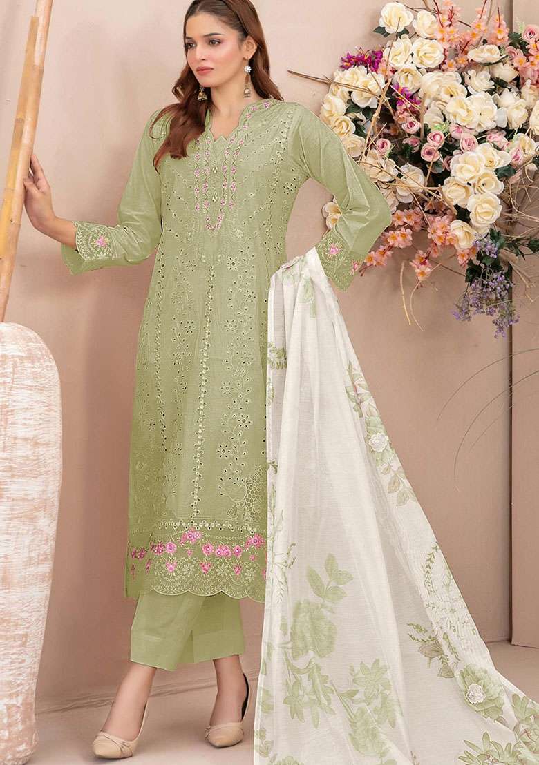 Mehendi Embroidered Georgette Salwar Kameez - Indya