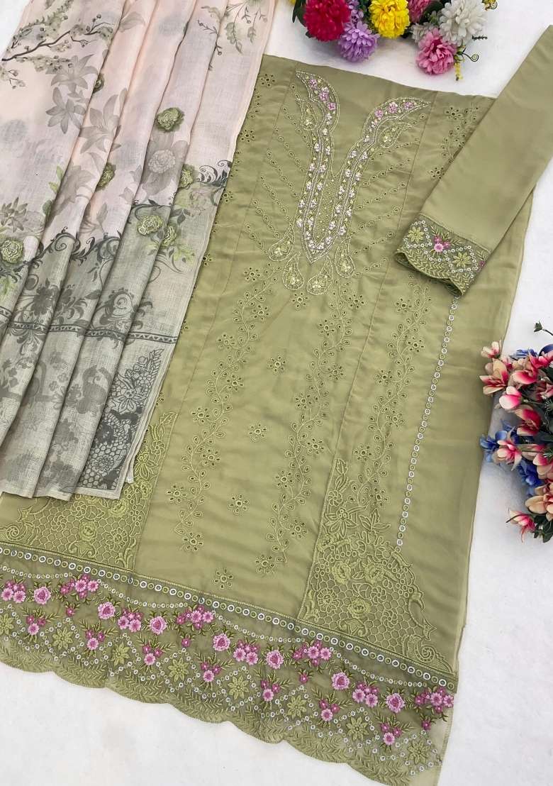 Mehendi Embroidered Georgette Salwar Kameez - Indya