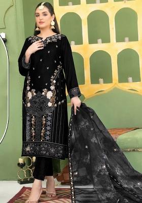 Black Embroidered Velvet Pakistani Suit