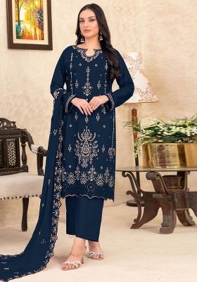 Navy Blue Embroidered Velvet Pakistani Suit