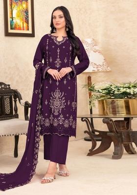 Purple Embroidered Velvet Pakistani Suit