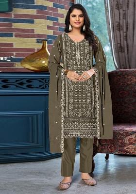 Mehendi Embroidered Silk Blend Salwar Kameez