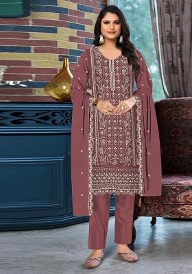Peach Embroidered Silk Salwar Kameez