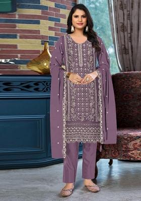 Purple Embroidered Silk Blend Salwar Kameez
