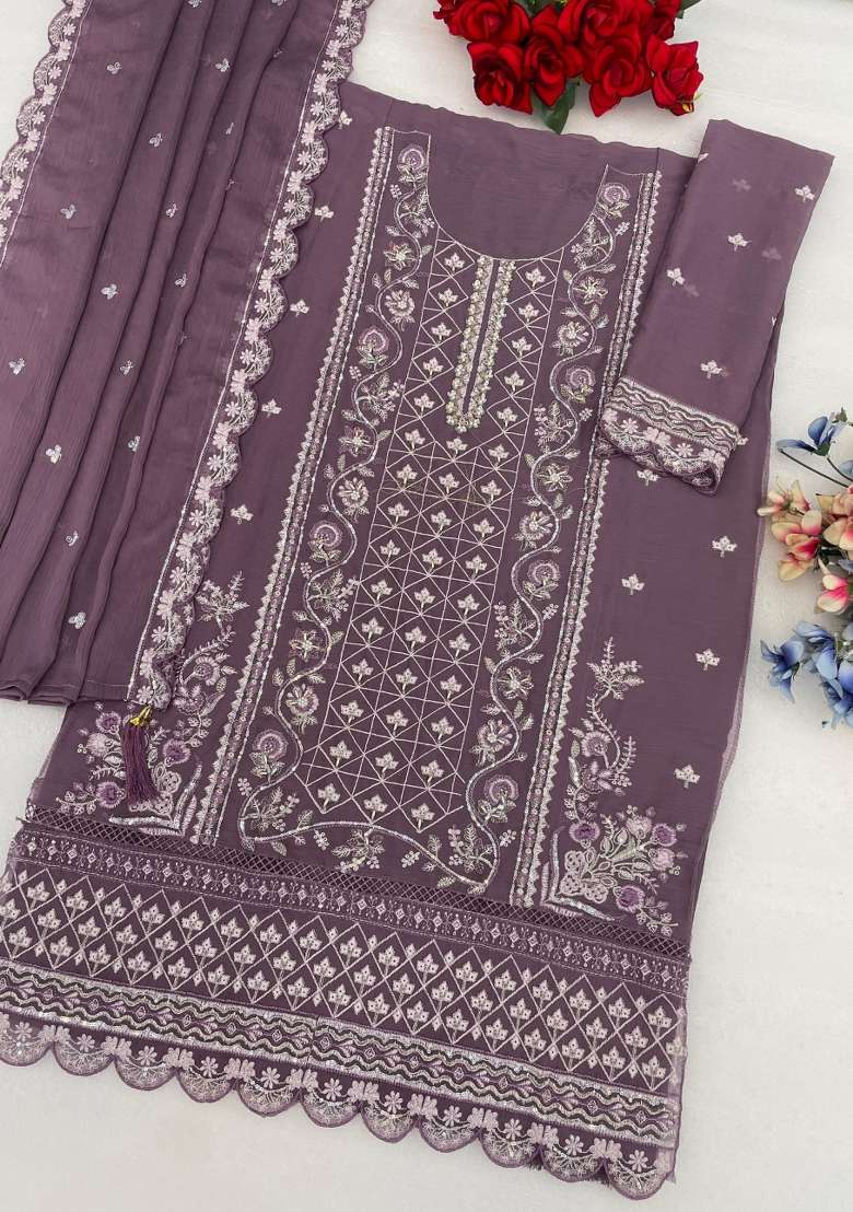 Purple Embroidered Silk Blend Salwar Kameez - Indya