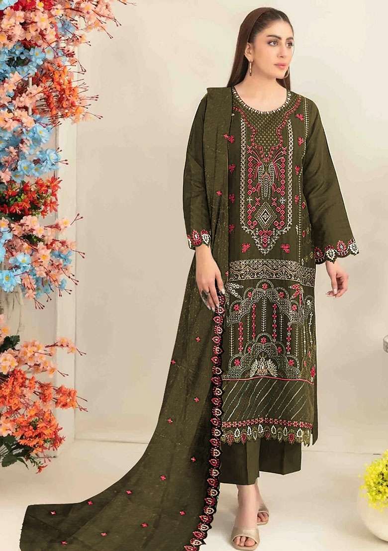 Mehendi Embroidered Silk Blend Salwar Kameez - Indya