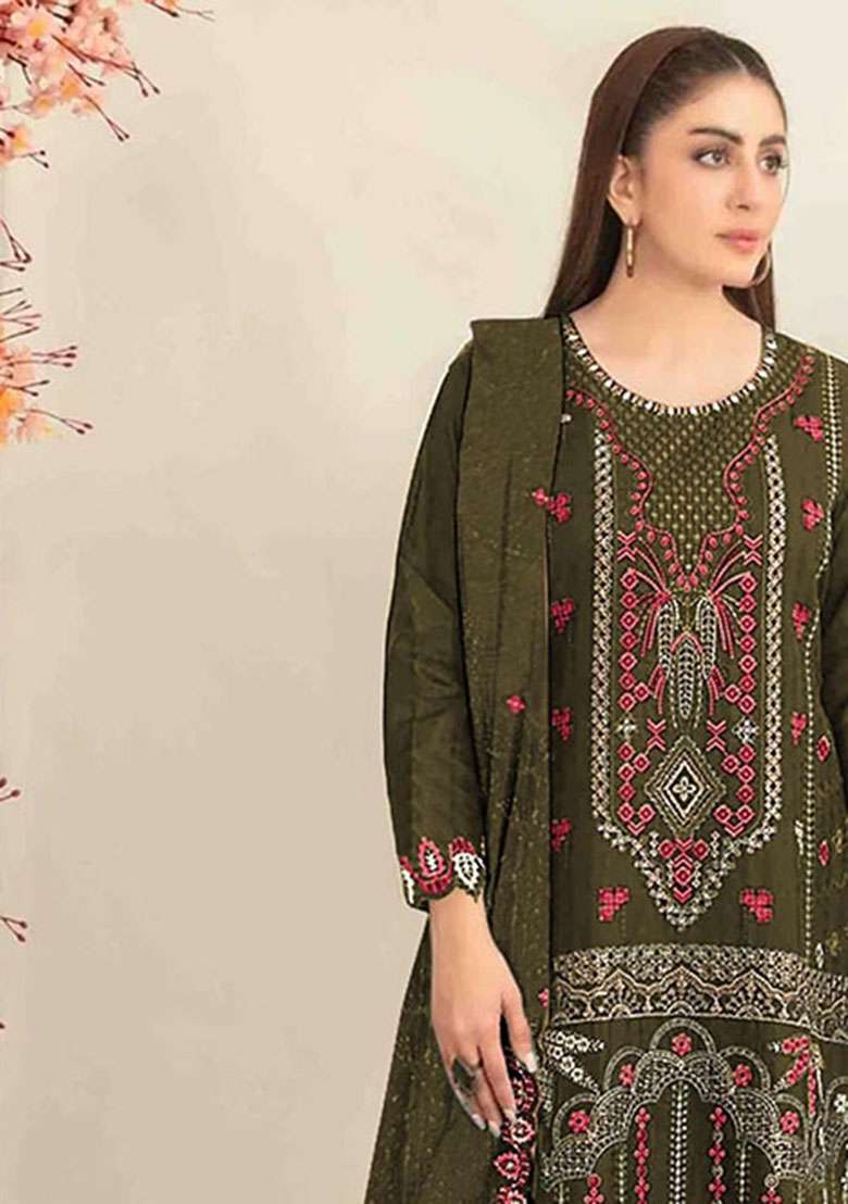 Mehendi Embroidered Silk Blend Salwar Kameez - Indya