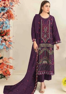 Purple Embroidered Silk Blend Salwar Kameez