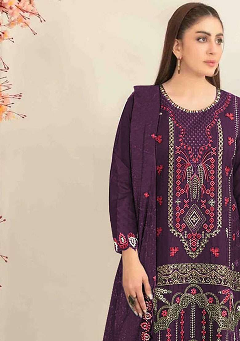 Purple Embroidered Silk Blend Salwar Kameez - Indya