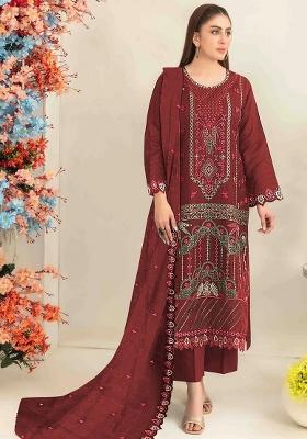 Maroon Embroidered Silk Salwar Kameez