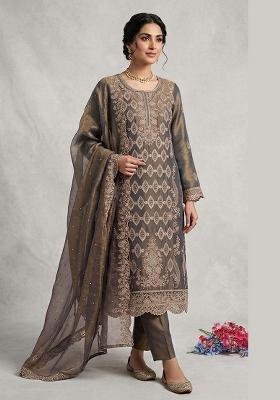 Dark Green Embroidered Silk Salwar Kameez