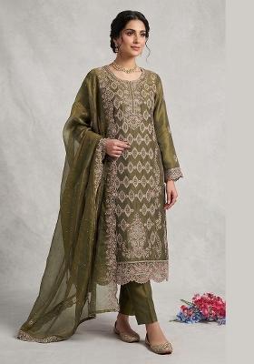 Mehendi Embroidered Silk Blend Salwar Kameez