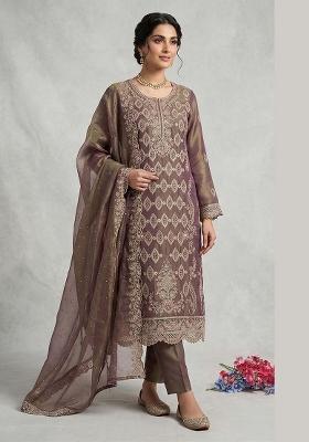 Purple Embroidered Silk Blend Salwar Kameez