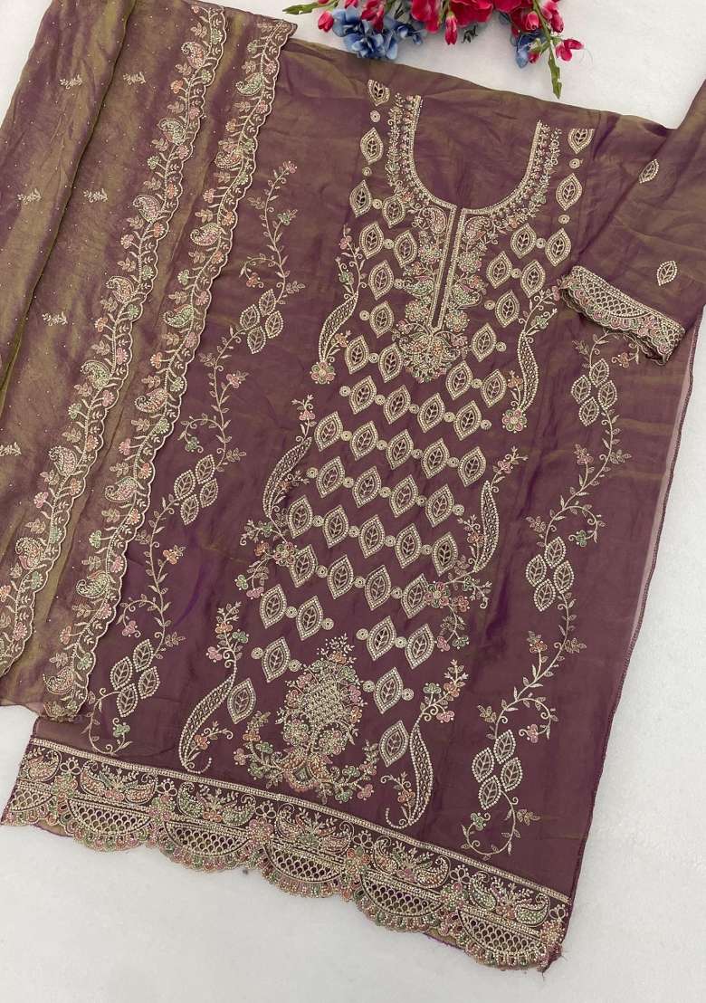 Purple Embroidered Silk Blend Salwar Kameez - Indya