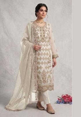 White Embroidered Silk Salwar Kameez