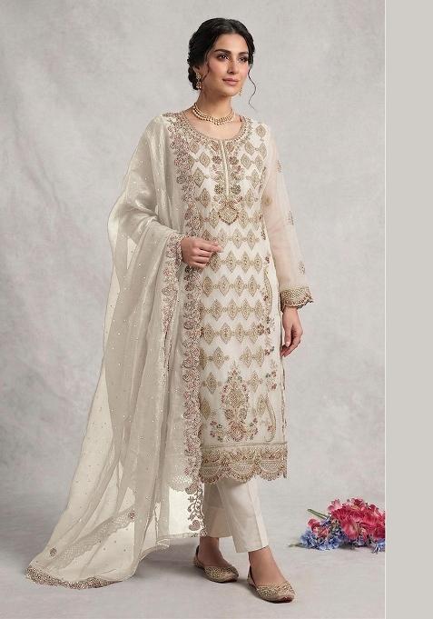 White Embroidered Silk Salwar Kameez