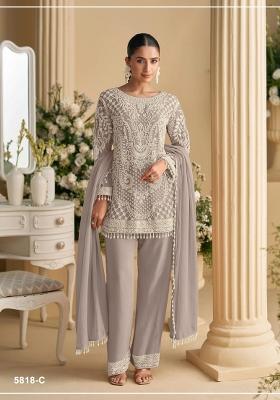 Purple Embroidered Georgette Co Ord Set