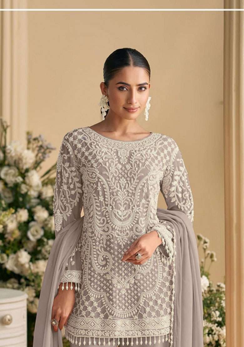 Purple Embroidered Georgette Co Ord Set - Indya