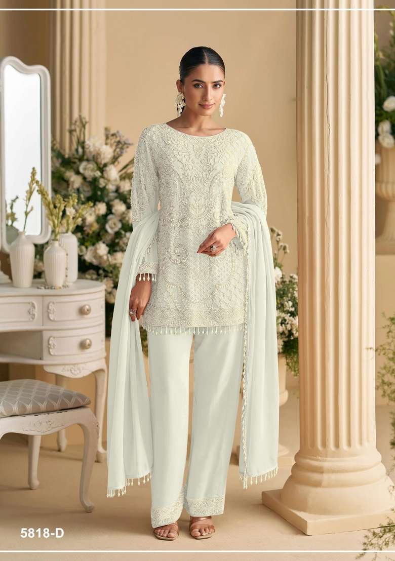 White Embroidered Georgette Co Ord Set - Indya