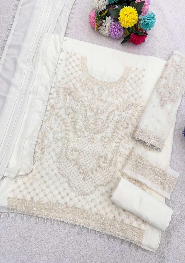 White Embroidered Georgette Co Ord Set - Indya