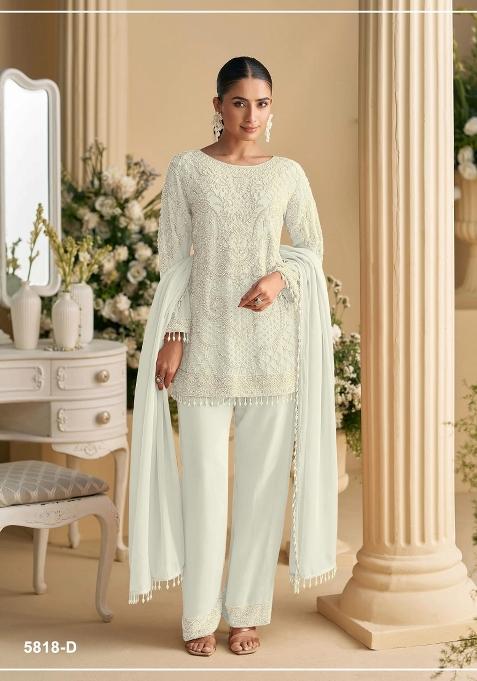 White Embroidered Georgette Co Ord Set