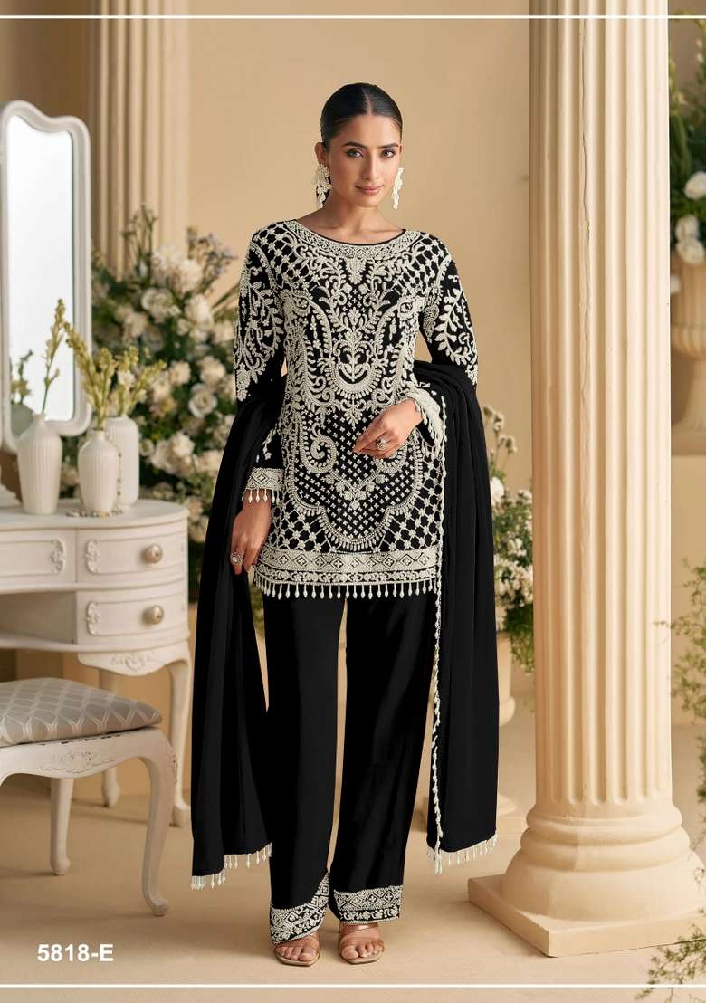 Black Embroidered Georgette Co Ord Set - Indya