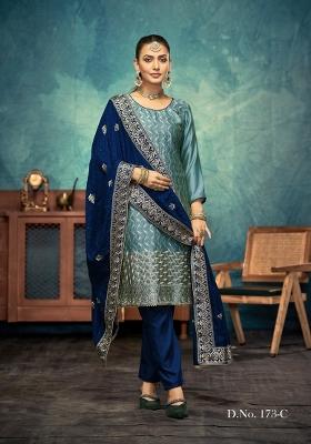 Light Teal Embroidered Silk Salwar Kameez
