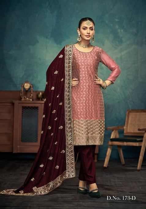 Peach Embroidered Silk Blend Salwar Kameez
