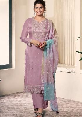 Lavender Embroidered Silk Blend Salwar Kameez