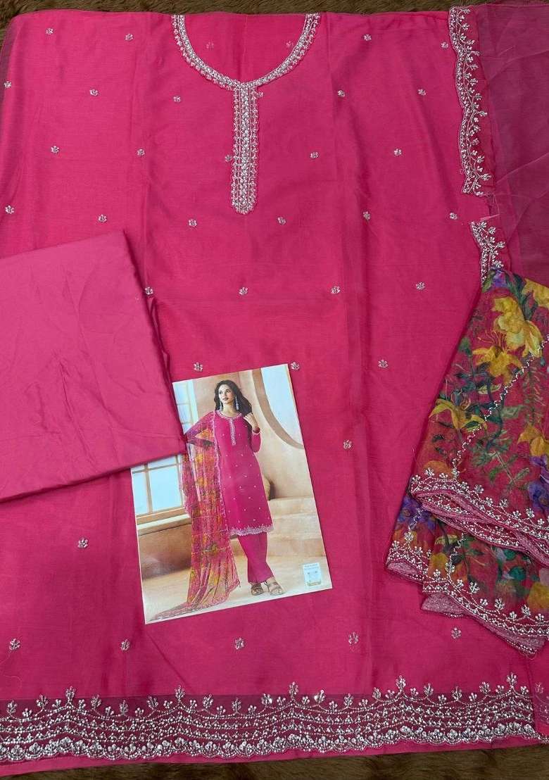 Magenta Printed Chiffon Salwar Kameez - Indya