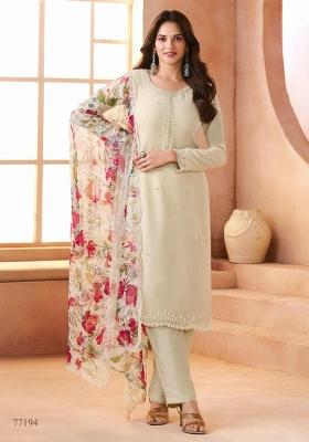 Beige Printed Chiffon Salwar Kameez