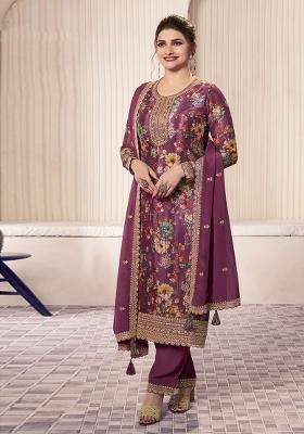 Purple Embroidered Silk Blend Salwar Kameez